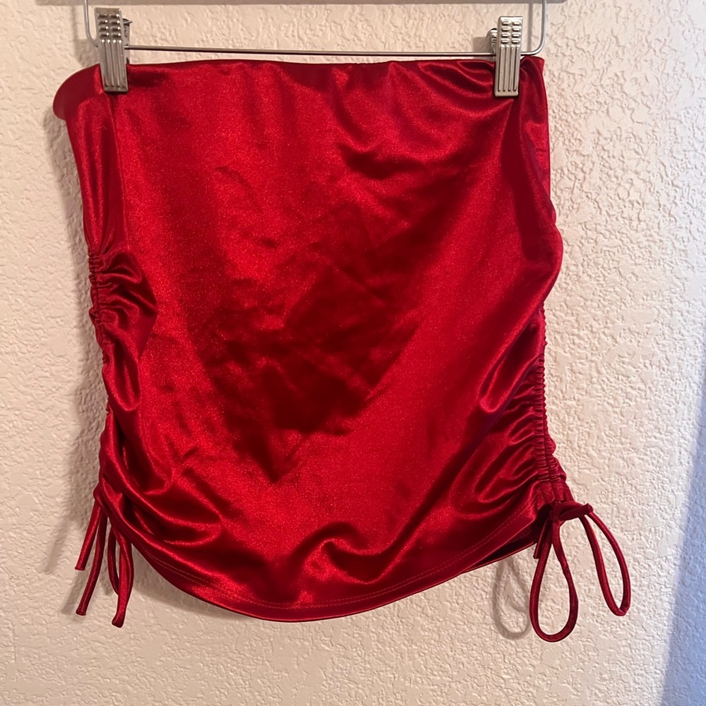 Red Satin Ruched Skirt